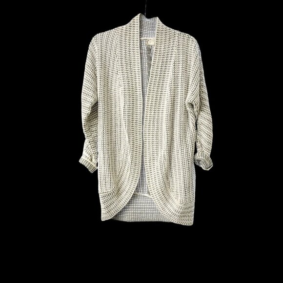 Pink Rose Womens Open-Front Cardigan Sweater S 100% Acrylic Gray/White Knit Cozy - Picture 9 of 11